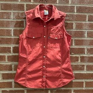 Carhartt Shirt Sleeveless Pearl‎ Button Up Coral Size Medium Western Country